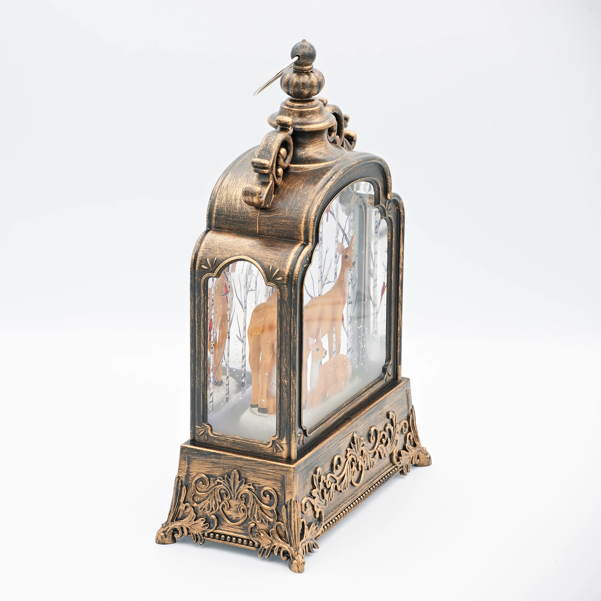 Confetti Lites Lighted Swirl Antique Lantern with Deer Family & Cardinals in Birch Trees - Image 2