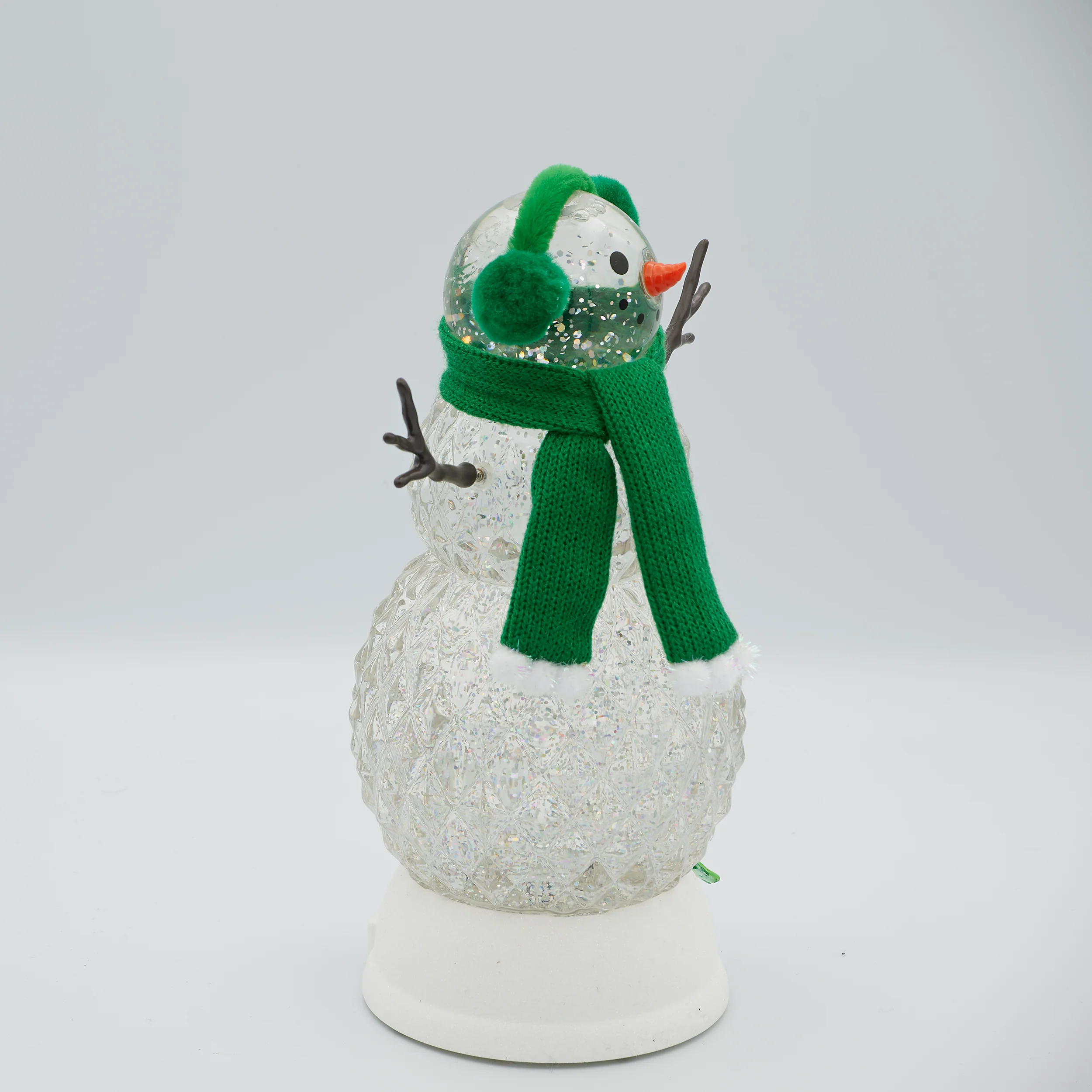 Confetti Lites Lighted Swirl Faceted Snowman with Green Scarf & Earmuffs - Image 2