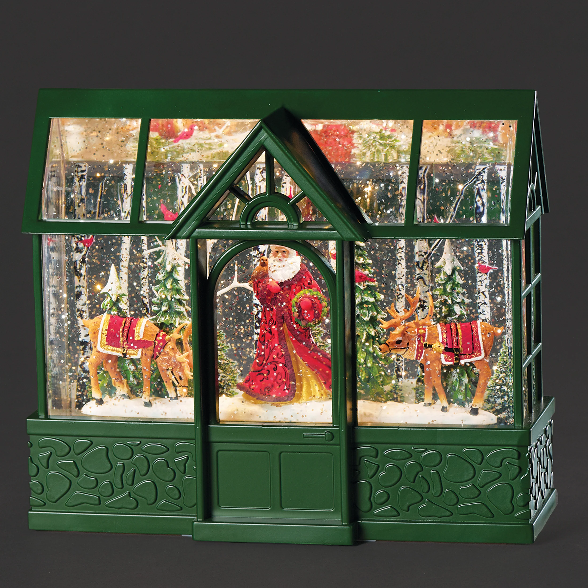 Confetti Lites Lighted Swirl Greenhouse with Santa, Reindeer & Cardinals