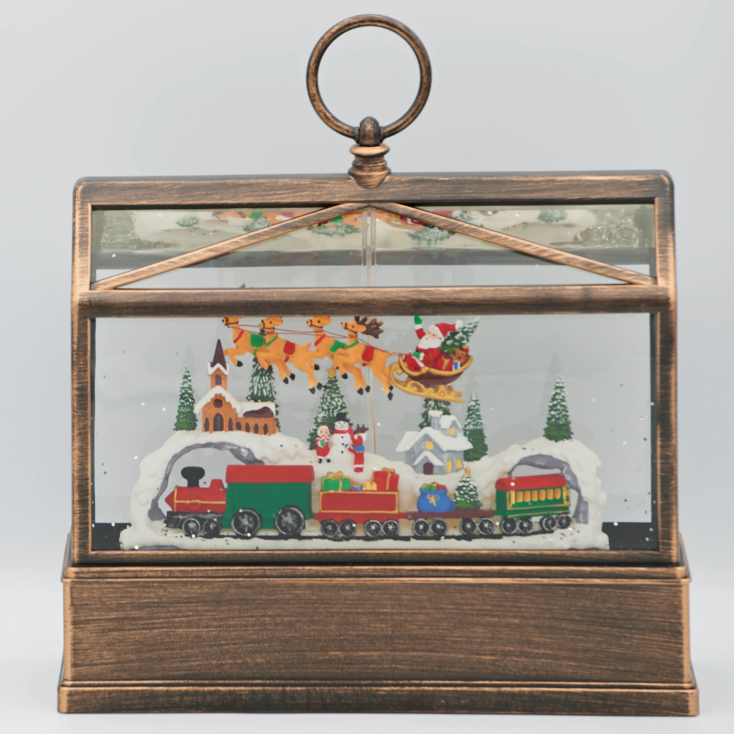 Confetti Lites Lighted Swirl Greenhouse with Santa, Train & Village - Image 2