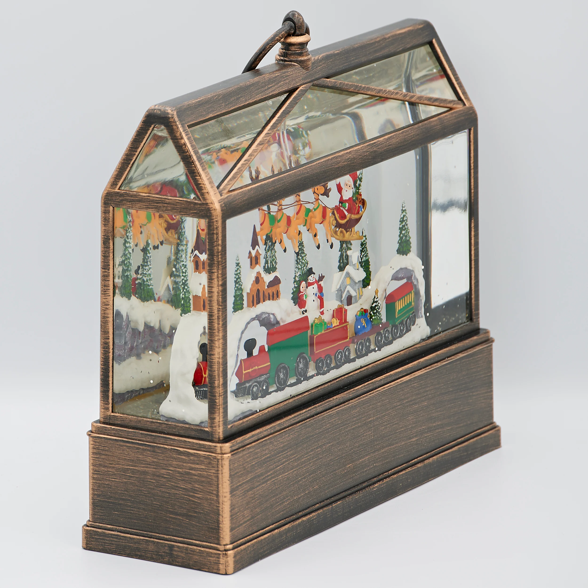 Confetti Lites Lighted Swirl Greenhouse with Santa, Train & Village - Image 3