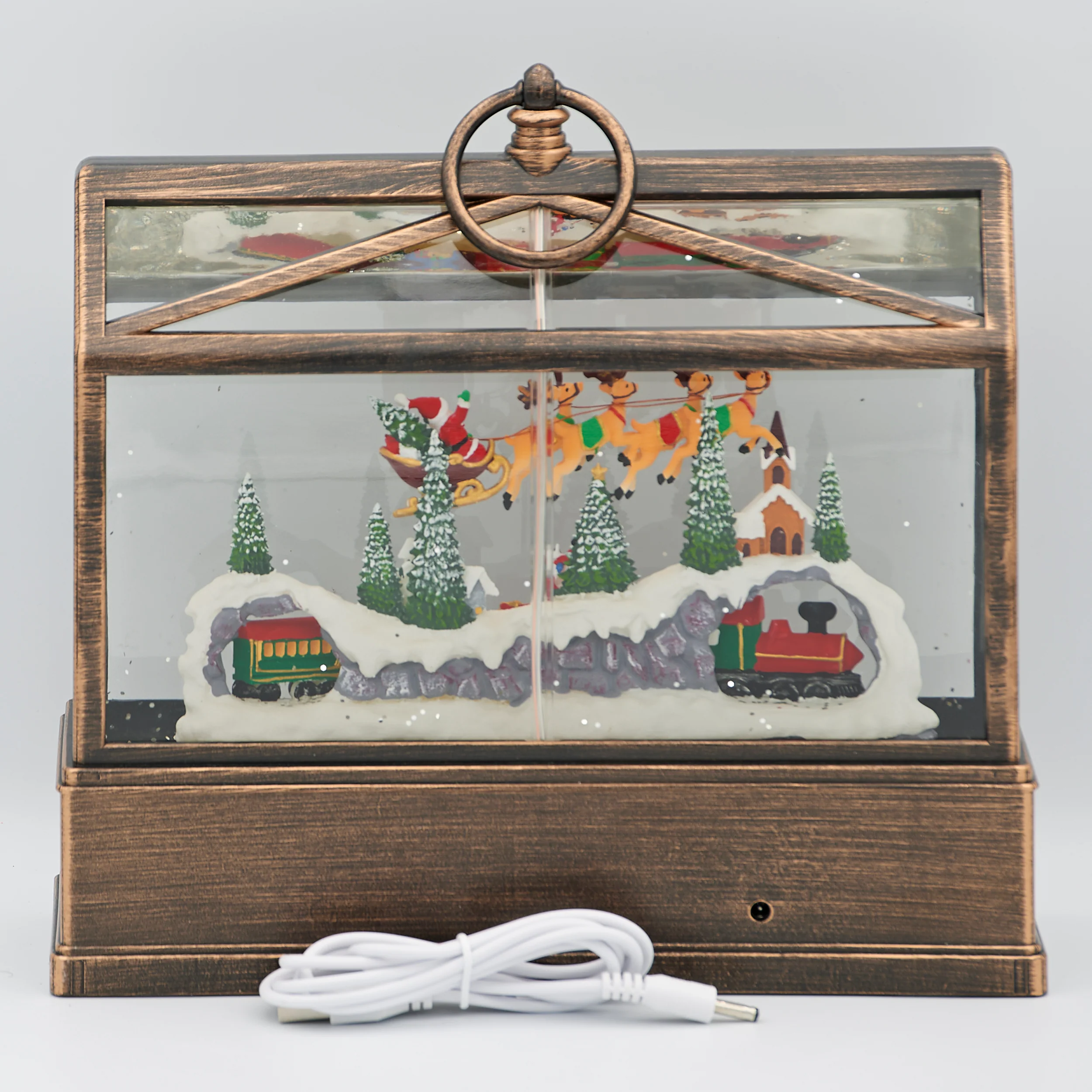Confetti Lites Lighted Swirl Greenhouse with Santa, Train & Village - Image 5