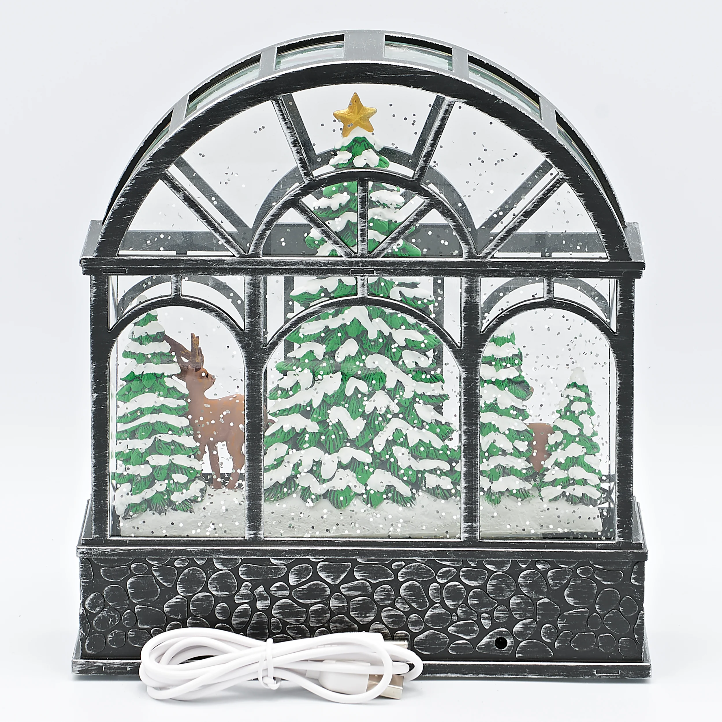 Confetti Lites Lighted Swirl Greenhouse with Woodland Snowmen - Image 3