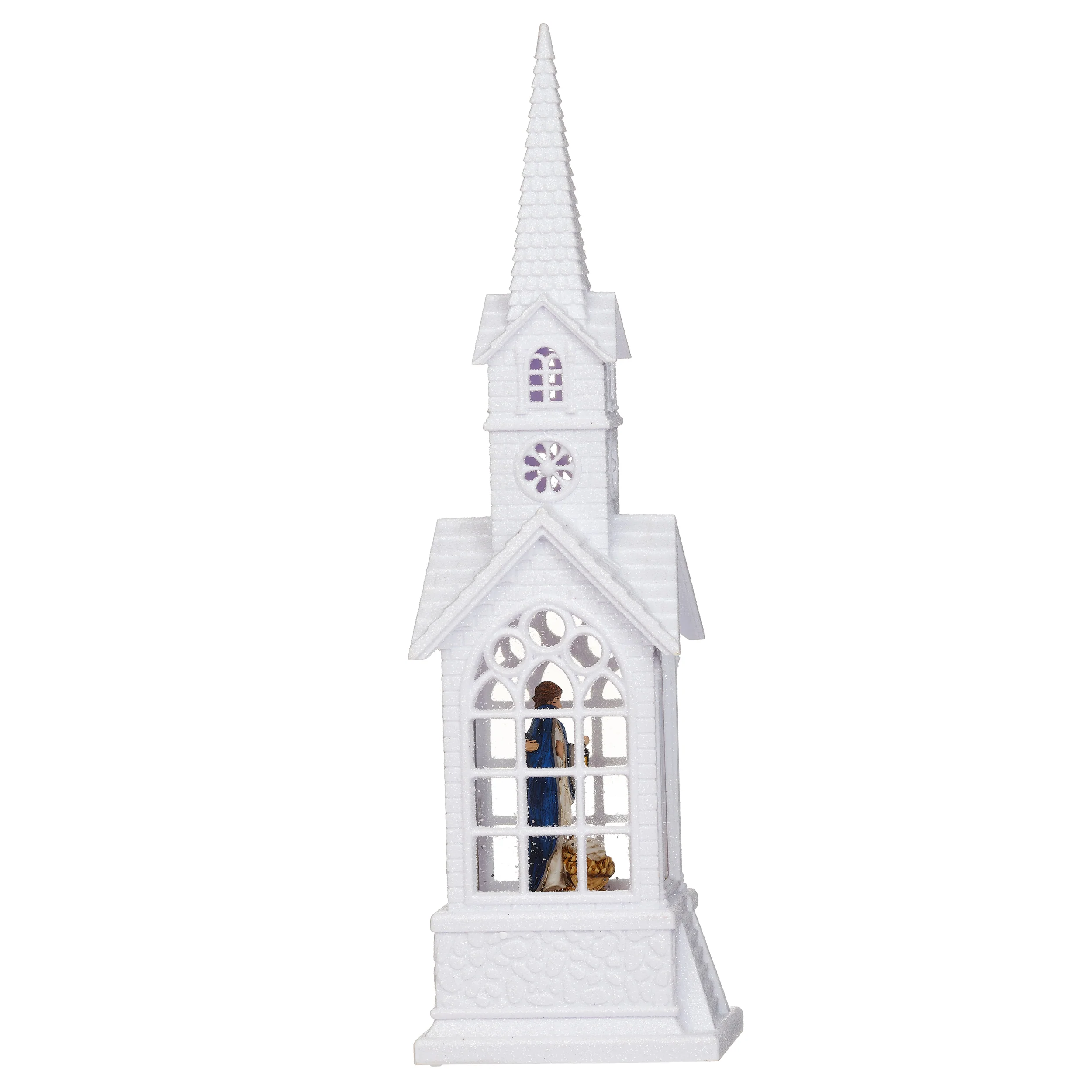 Confetti Lites Lighted Swirl Holy Family in White Church - Image 3