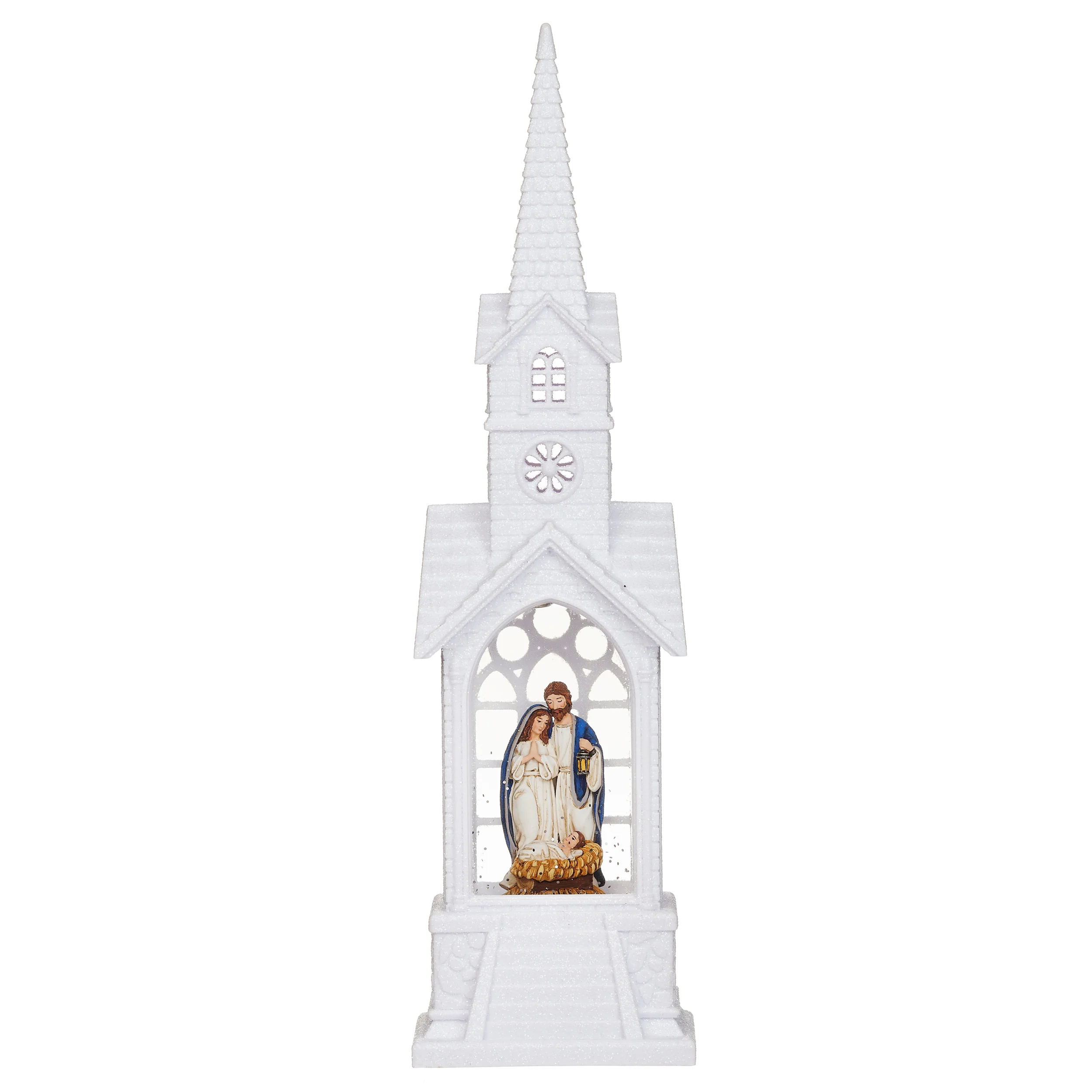 Confetti Lites Lighted Swirl Holy Family in White Church - Image 4