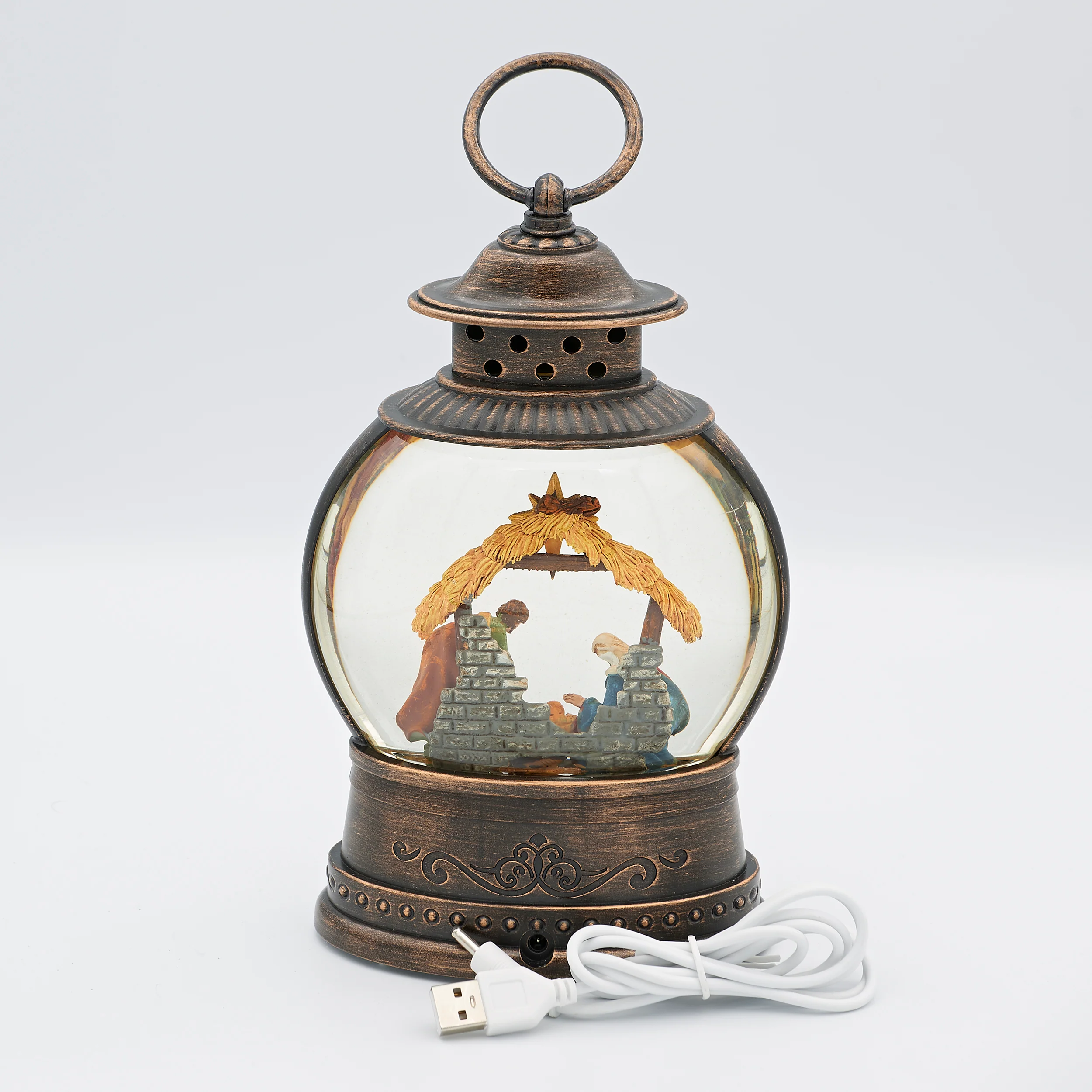 Confetti Lites Lighted Swirl Bronze Lantern with Holy Family - Image 2