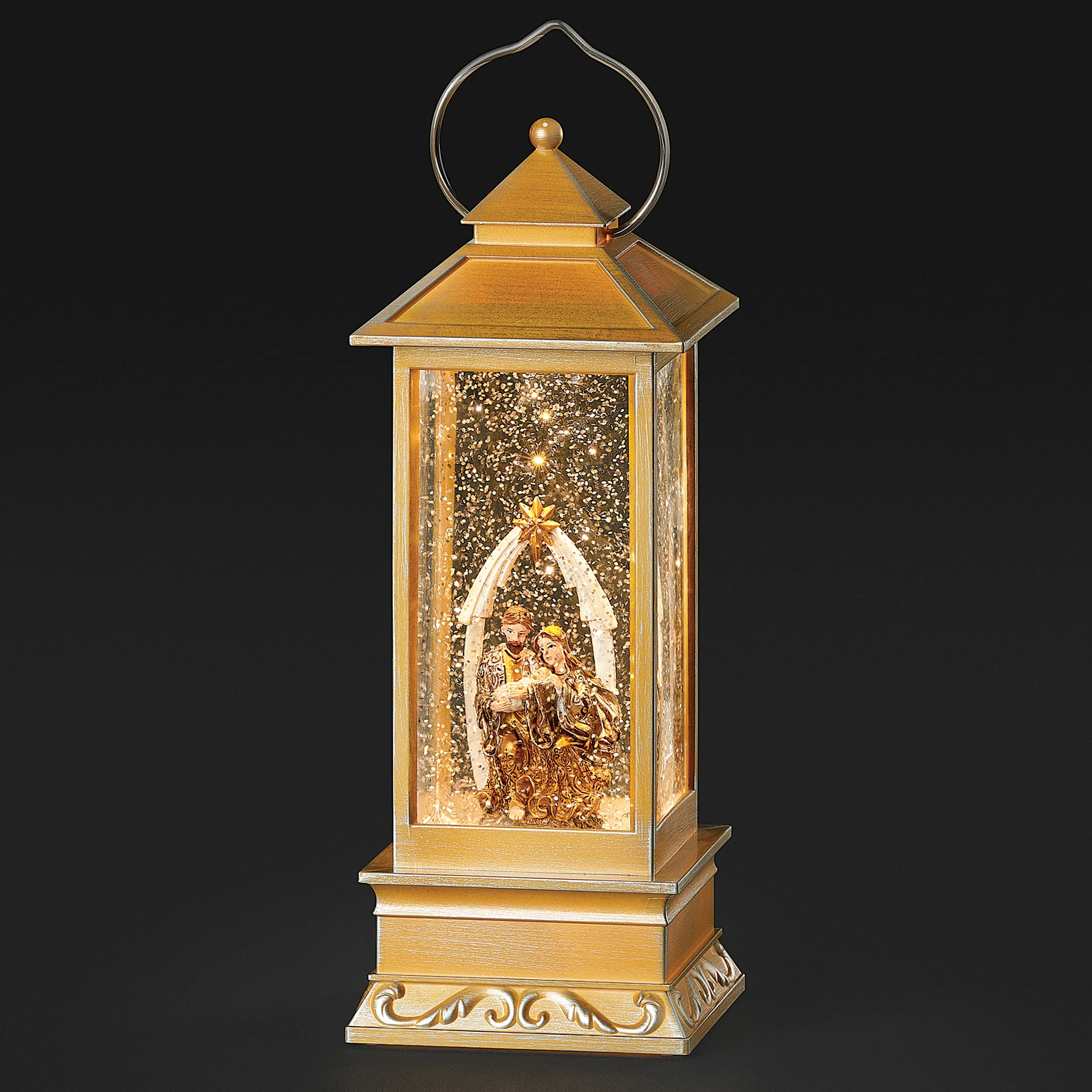 Confetti Lites Lighted Swirl Gold Lantern with Holy Family