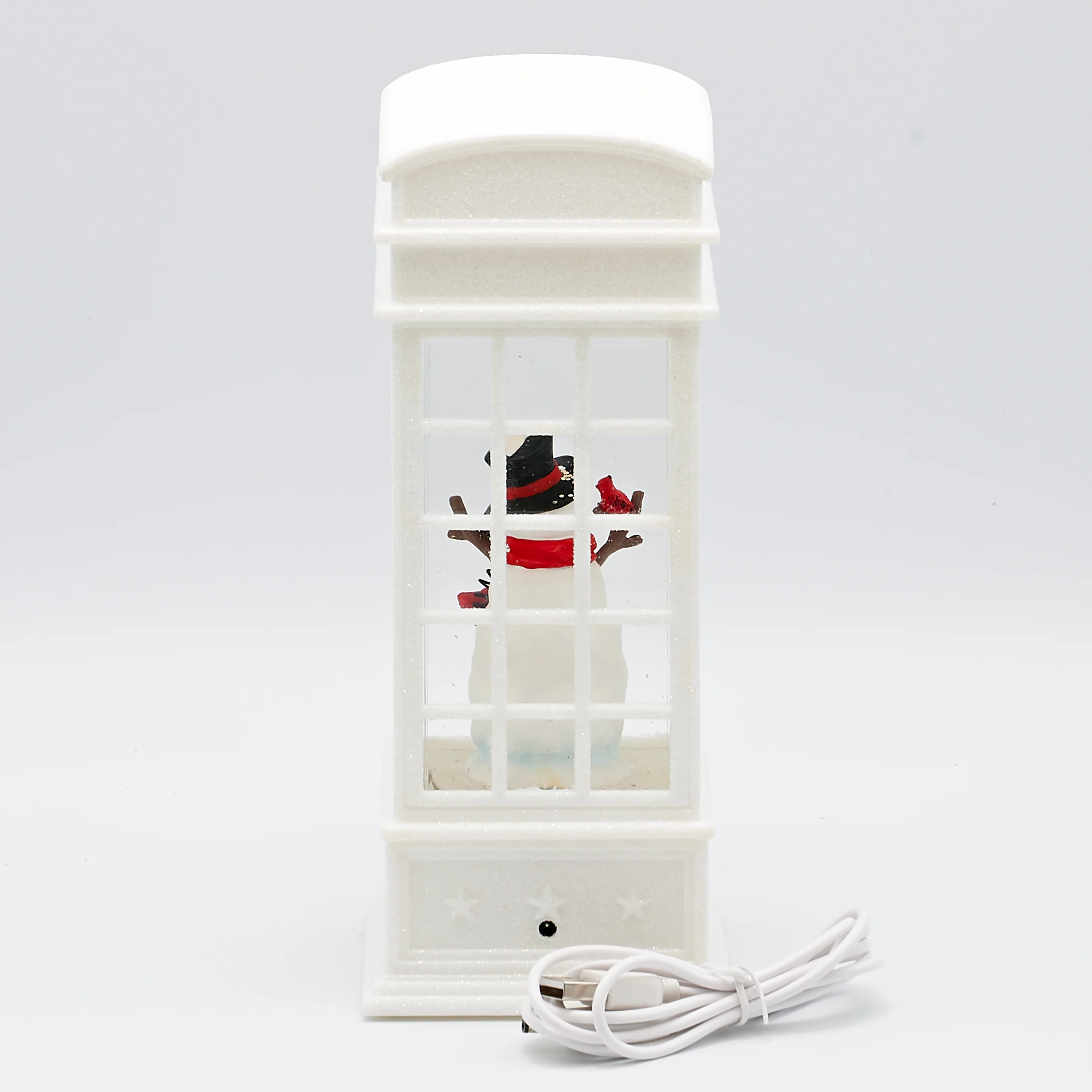 Confetti Lites Lighted Swirl Vintage Phone Booth with Snowman & Cardinal - Image 3