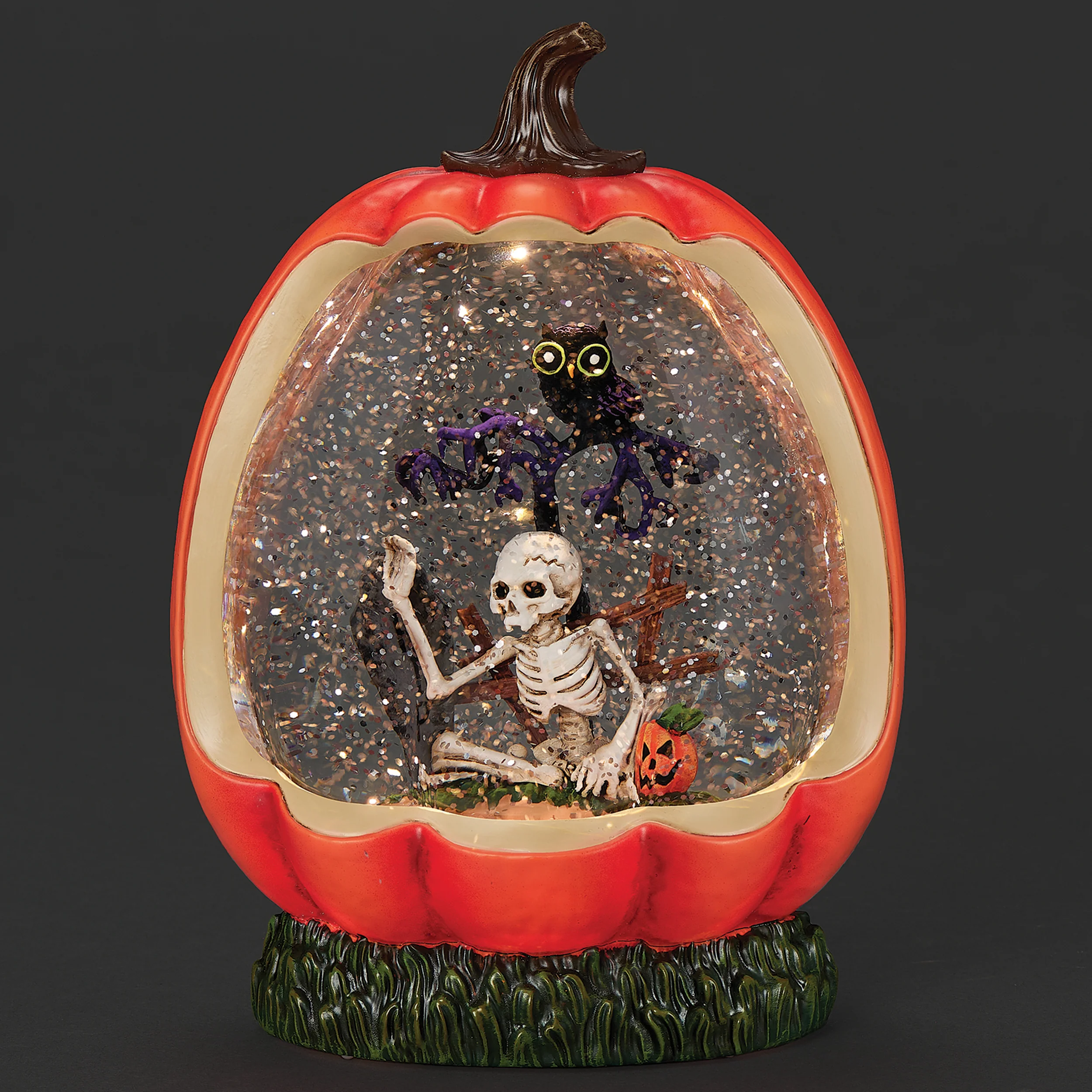 Lighted Swirl Pumpkin Shape with Halloween Scene