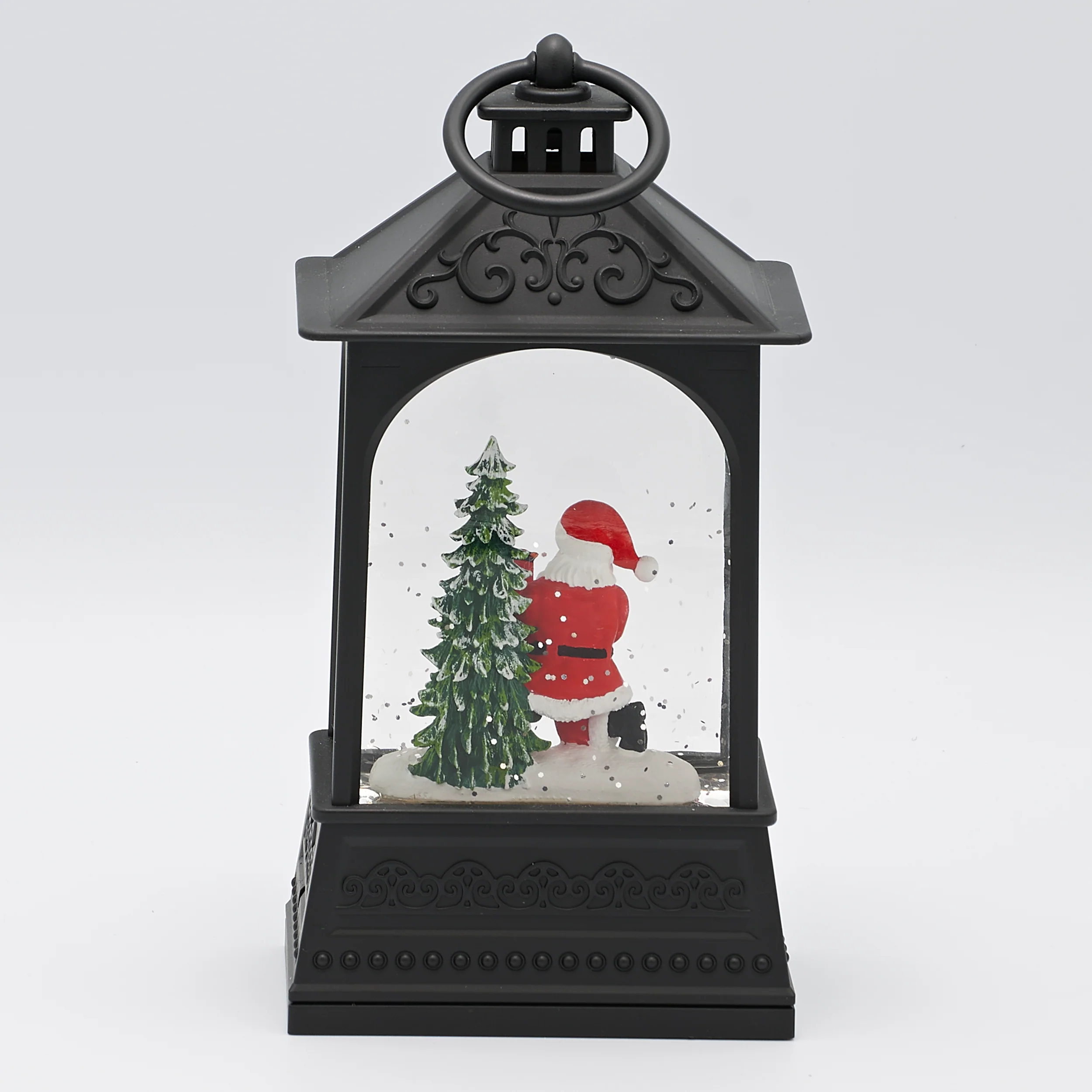 Confetti Lites Lighted Swirl Vintage Black Lantern with Santa & Cardinal - Image 3