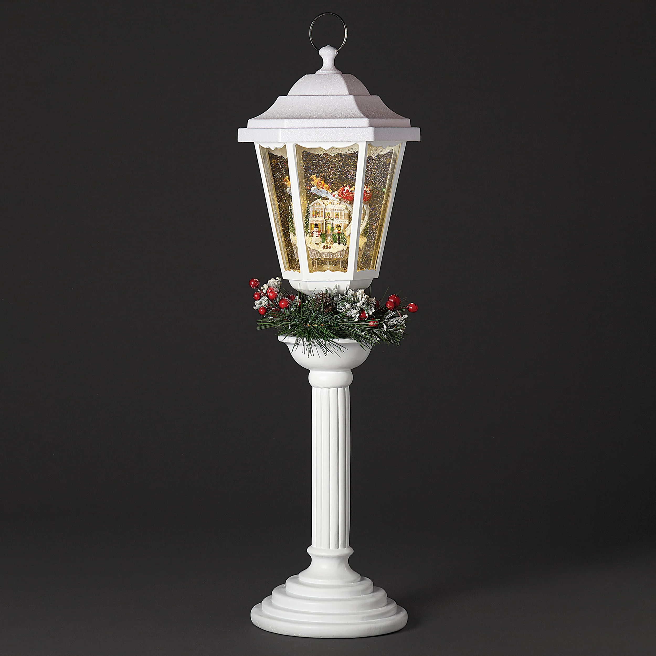 Confetti Lites Lighted Swirl Vintage Lamppost with Santa Flying Over Town