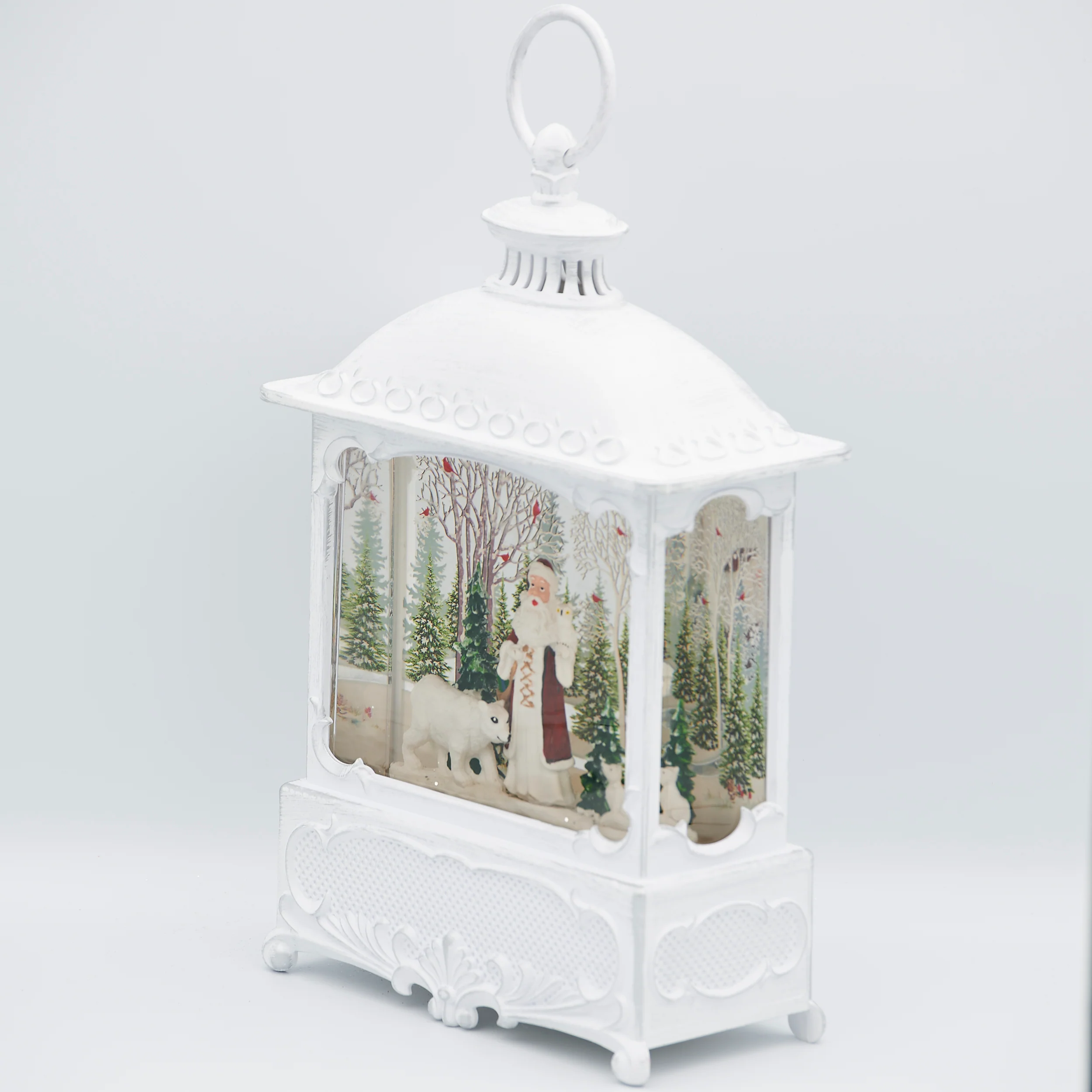 Confetti Lites Lighted Swirl Vintage White Lantern with Santa & Polar Bear - Image 4