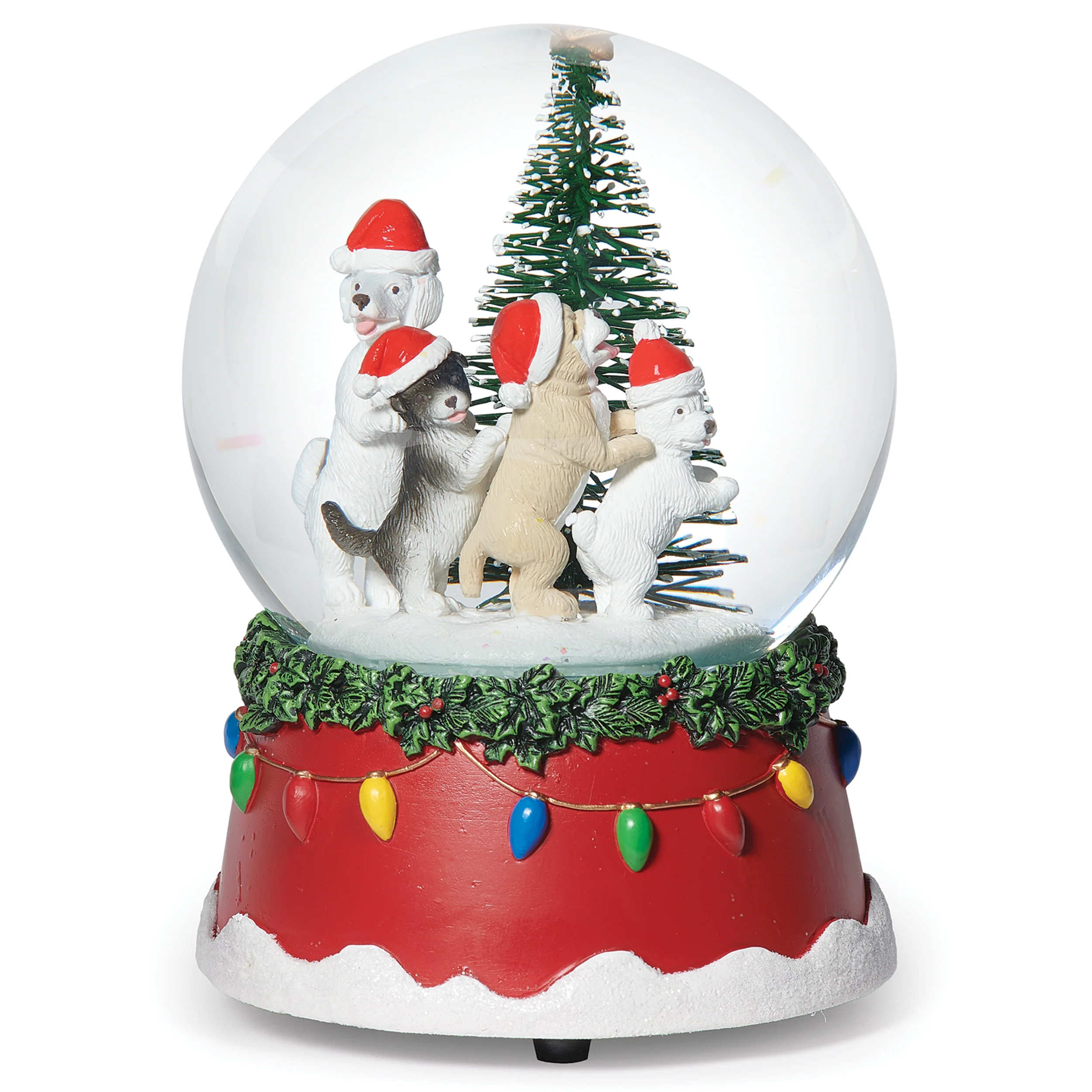 Glitterdome Musical Dancing Dogs by Christmas Tree - "Jingle Bells" Tune