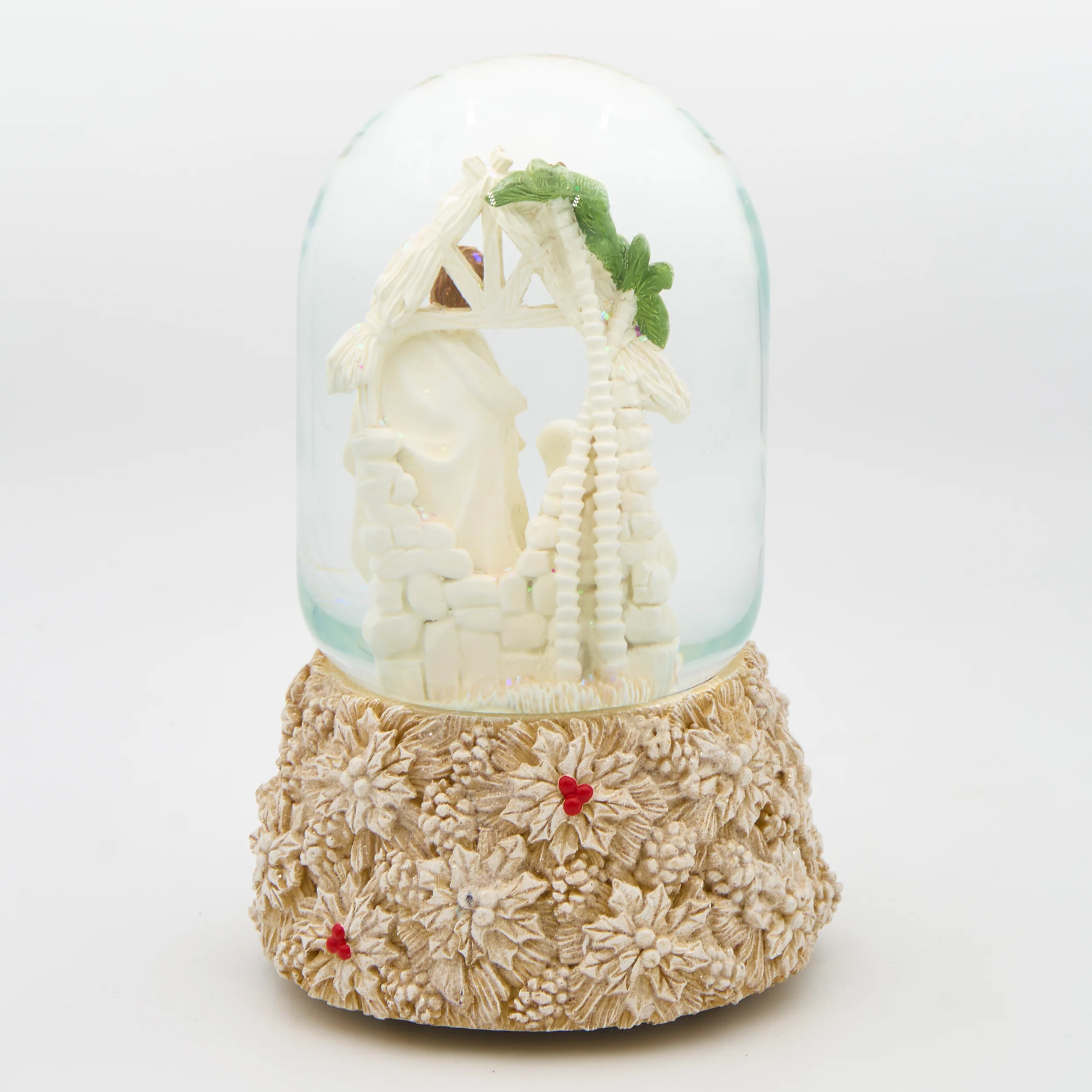 Glitterdome Holy Family with Poinsettia Accents - "Silent Night" Tune - Image 3