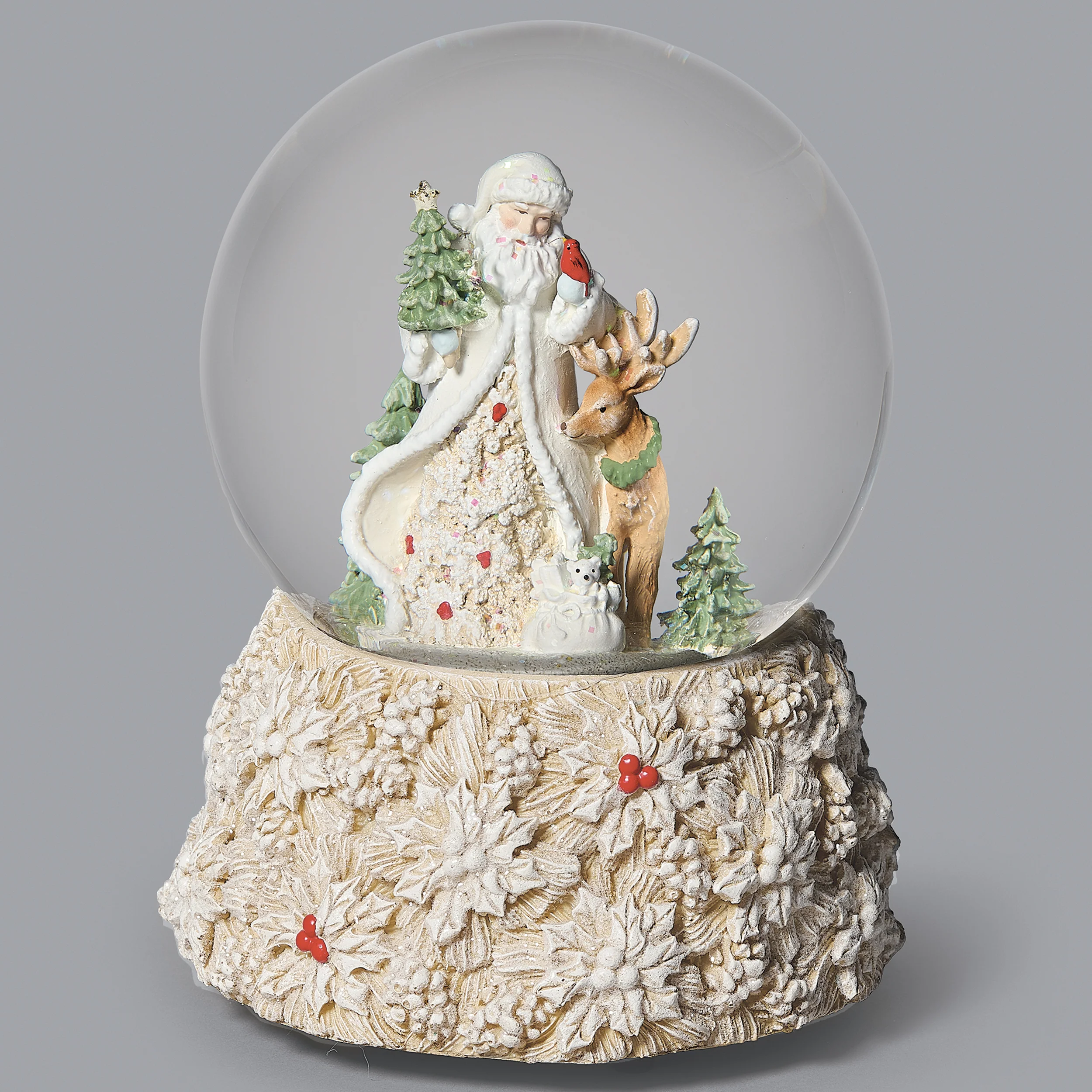 Glitterdome Santa & Reindeer Poinsettia - "Jingle Bells" Tune
