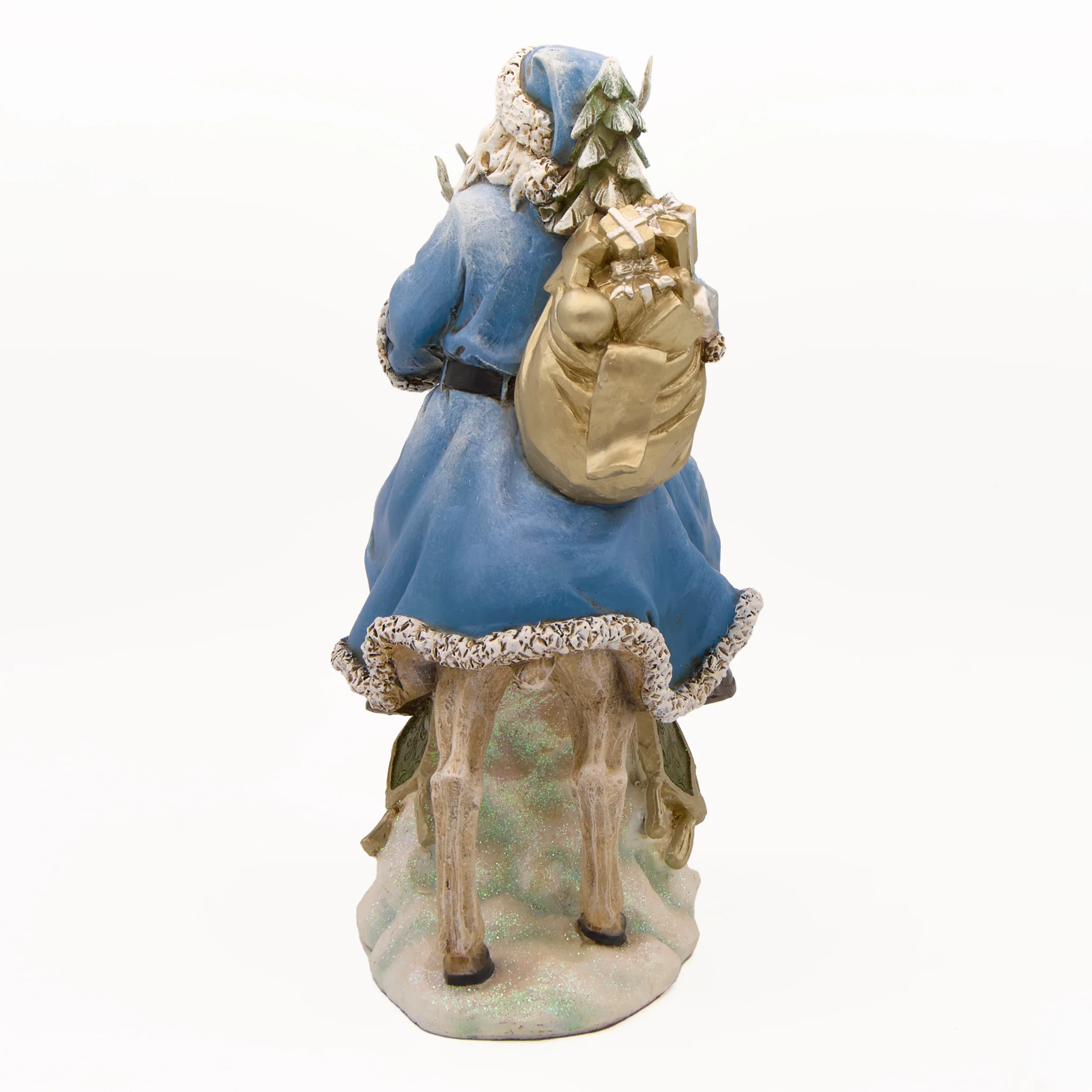 Santa Riding Reindeer with Blue Suit & Champagne Gold Bag - Image 3