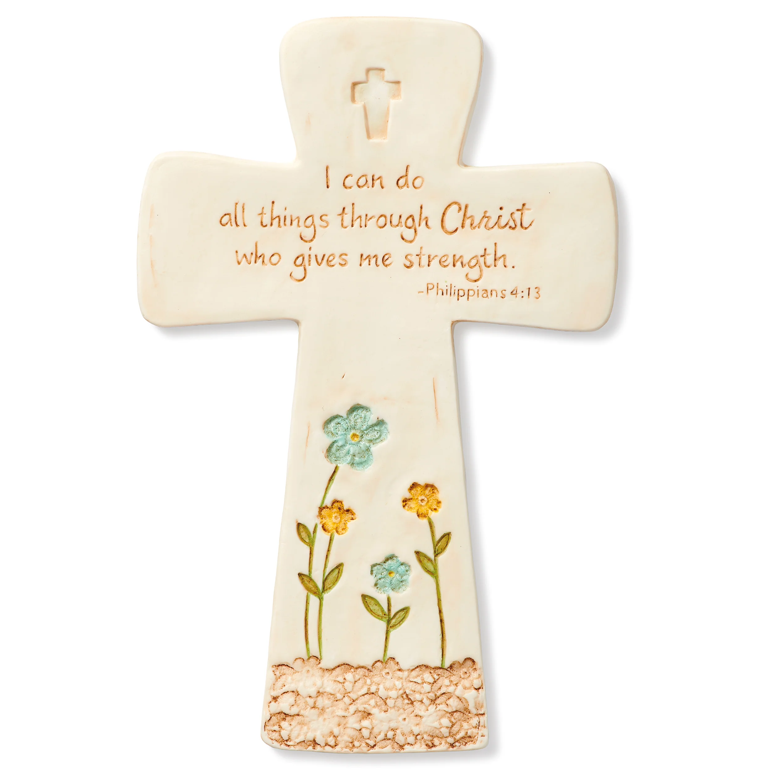 Scripture Porcelain Wall Cross with Floral Accents - Image 3