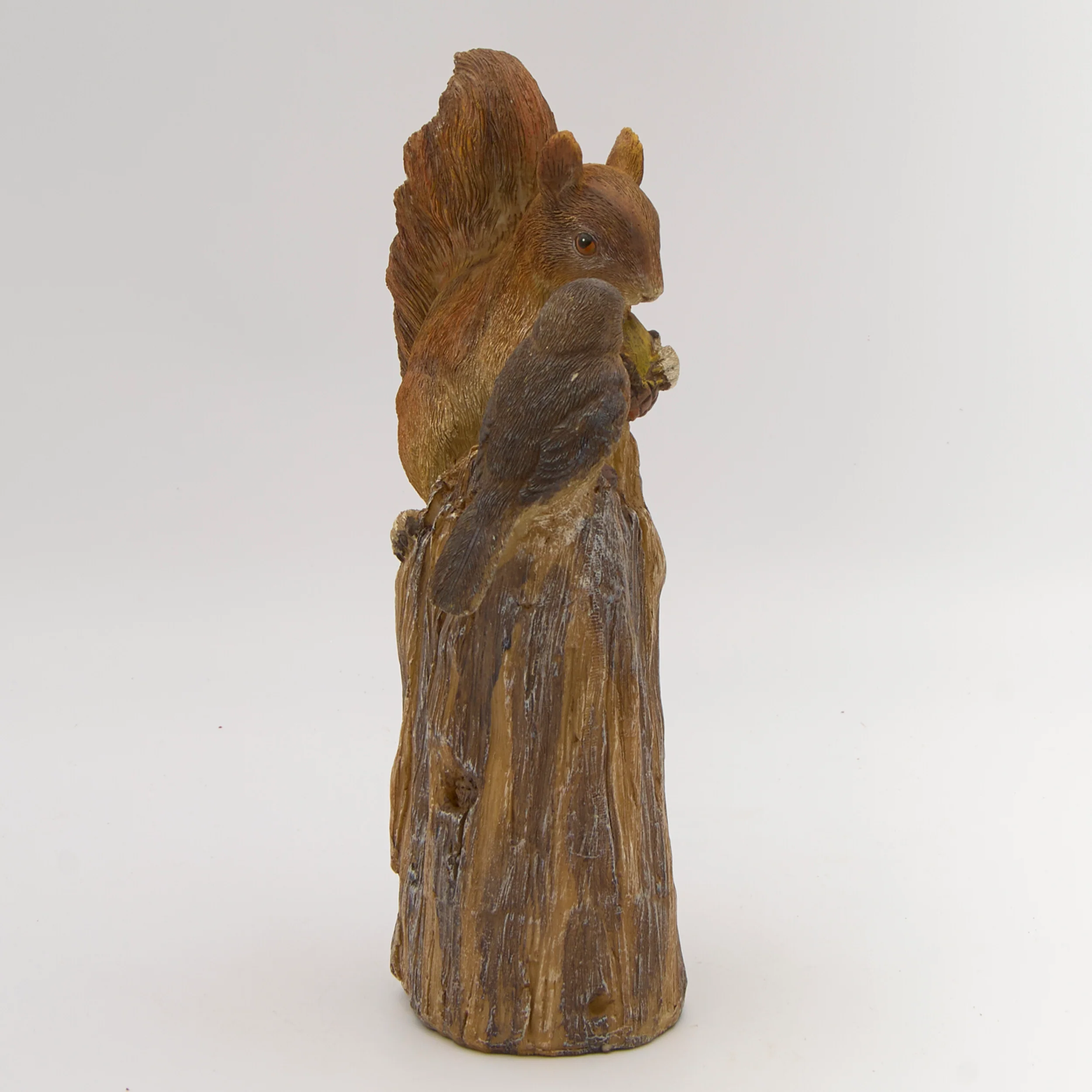 Squirrel & Bird on Tree Stump Garden Statue - Image 2
