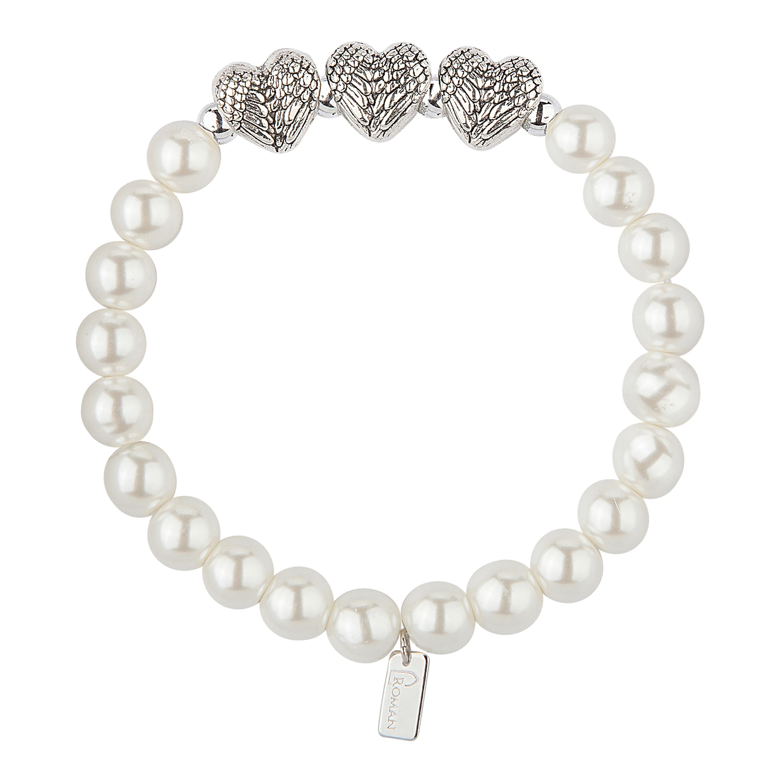 "Mother of" Elegant White Faux Pearl & Heart Charm Strecth Bracelet - Image 3